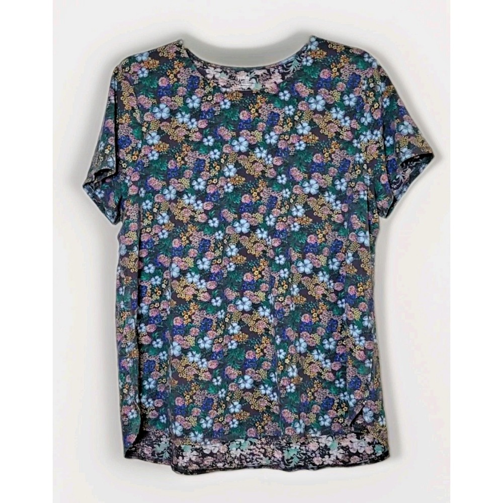 J.Jill Fit Progress Shirttail Tee Luxe Pima Cotton Stretch Floral Petite Large